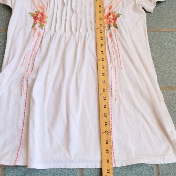 Johnny Was Boho Peasant White & Peach Floral Embroidered Tunic Size M - Picture 7 of 8